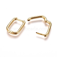 Brass Huggie Hoop Earrings, Rectangle, Real 18K Gold Plated, 12 Gauge, 15.5x11.5x2mm, Pin: 1mm(X-EJEW-L234-61-G)