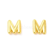 Brass Hollow Out Initial Letter Stud Earrings for Women, Real 18K Gold Plated, Lead Free & Cadmium Free, Letter.M, 7x6.5x1.5mm, Pin: 0.8mm(EJEW-A044-01G-M)
