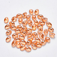 Transparent Spray Painted Glass Charms, AB Color Plated, Oval, Orange, 8.5x6x4.5mm, Hole: 1mm(GLAA-R211-05-F03)
