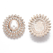 Alloy Flat Back Cabochons, with Crystal Rhinestone, ABS Plastic Imitation Pearl Beads, Oval, Flower Shape, Rose Gold, 27x25x9mm(PALLOY-N151-01RG)