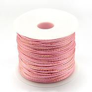 Metallic Stain Beads String Cords, Nylon Mouse Tail Cord, Pink, 1.5mm, about 100yards/roll(300 feet/roll)(NWIR-R024-103)