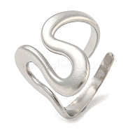 304 Stainless Steel Open Cuff Ring, Wave, Stainless Steel Color, US Size 9 1/4(19.1mm)(RJEW-C067-27P)