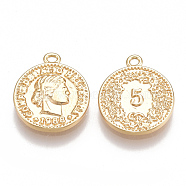 Brass Coin Charms, Flat Round, Nickel Free, Real 18K Gold Plated, 14x12x2mm, Hole: 1mm(KK-T038-76G)
