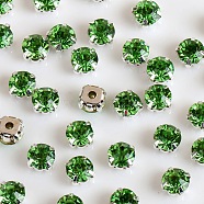 Sew on Rhinestone, Glass Rhinestone, with Iron Prong Settings, Garments Accessories, Faceted, Flat Round, Silver, Fern Green, 5.3x5.3x4.2mm, Hole: 0.9mm, about 720pcs/bag(RGLA-TAC0001-002B-S06)