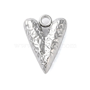 Non-Tarnish 304 Stainless Steel Pendants, Textured Heart Charm, Stainless Steel Color, 16x11x4mm, Hole: 2mm(STAS-G338-11P)