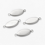 304 Stainless Steel Cabochon Connectoe Settings, Horse Eye, Stainless Steel Color, 23x9x1.5mm, Hole: 1.8mm, Tray: 16x8mm(STAS-L253-002P)