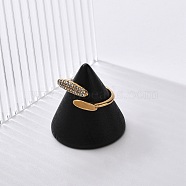 Oval 304 Stainless Steel Rhinestone Open Cuff Ring for Women, Ion Plating(IP), Golden, Inner Diameter: 17mm(RJEW-Z076-01G)