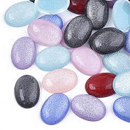 Translucent Resin Cabochons, with Glitter Powder, Oval, Mixed Color, 14x10x4.5mm(CRES-T016-011A)