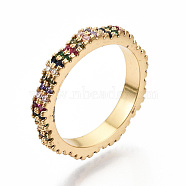 Brass Micro Pave Cubic Zirconia Finger Rings, Cadmium Free & Nickel Free & Lead Free, Colorful, Real 16K Gold Plated, US Size 6 3/4, 17mm(RJEW-S045-001G-NR)