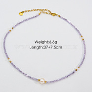 Handmade Natual Pearl & Natural Amethyst & Shell Beaded Necklaces, Stainless Steel Necklace Jewelry for Women, 14.57 inch(37cm)(XL1709-7)