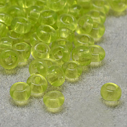 8/0 Grade A Round Glass Seed Beads, Transparent Colours, Green Yellow, 8/0, 3x2mm, Hole: 1mm, about 10000pcs/bag(SEED-Q006-3mm-F18)