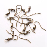 Iron Earring Hooks, Ear Wire, with Horizontal Loop, Cadmium Free & Nickel Free & Lead Free, Antique Bronze, 17~19x0.8mm, Hole: 2mm, 22 Gauge, Pin: 0.6mm(E135-NFAB)