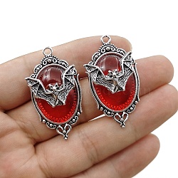 Vampire Bat Shaped Alloy Enamel Pendants, Antique Silver, Red, 43x24mm(PW-WGA369A-01)