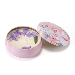 Pink Unicorn Printed Tinplate Candles, Barrel Shaped Smokeless Decorations, with Dryed Flowers, the Box only for Protection, No Supply Again if the Box Crushed, Lavender, 87x39mm(DIY-P009-A08)