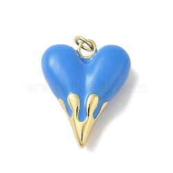 Rack Plating Brass Pendants, with Enamel, Long-Lasting, Lead Free & Cadmium Free, Real 18K Gold Plated, Heart Charm, Dodger Blue, 24.5x19.5x8.5mm, Hole: 3mm(KK-S366-06G-08)