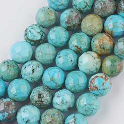 Natural Magnesite Beads Strands, Dyed & Heated, Faceted, Round, Medium Turquoise, 10mm, Hole: 0.8mm, about 40pcs/strand, 15.9 inch(40.5cm)(TURQ-K004-05-10mm)