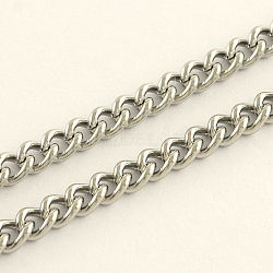 304 Stainless Steel Curb Chains, with Spool, Unwelded, Stainless Steel Color, 6x4x1mm, about 32.8 Feet(10m)/roll(CHS-R008-08)