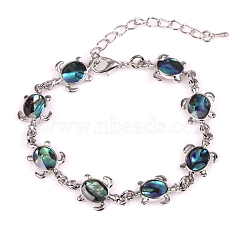 Natural Shell Link Chain Bracelet for Women, Tortoise, 7-1/2 inch(19cm)(PW-WG31200-10)