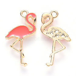 Alloy Enamel Pendants, Flamingo Shape, Light Gold, Light Coral, 26x14x2mm, Hole: 1.6mm(ENAM-S121-092)