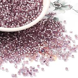 Glass Seed Beads, Silver Lined, Cylinder, Plum, 2x1.5mm, Hole: 1.4mm, about 5599pcs/50g(X-SEED-S042-04B-15)