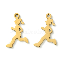 201 Stainless Steel Pendants, Laser Cut, Running Girl Charm, Real 18K Gold Plated, 17.5x11x1mm, Hole: 1.4mm(STAS-U003-25B-G)