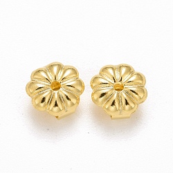 Rack Plating Brass Ear Nut, Cadmium Free & Lead Free, Flower, Real 18K Gold Plated, 6x6x3.5mm, Hole: 1mm(KK-C237-04A)