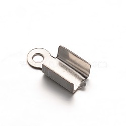 Tarnish Resistant 304 Stainless Steel Folding Crimp Ends, Fold Over Crimp Cord Ends, Stainless Steel Color, 10x4x3.5mm, Hole: 1mm(STAS-E103-09B)