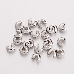 Brass Crimp Beads Covers, Ringent Round, Platinum, About 4mm In Diameter, 3mm Thick, Hole: 1.5mm, about 226pcs/20g(X-EC266)