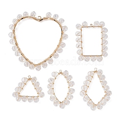 5Pcs 5 Style Brass with Glass Beads Pendants, Heart & Rectangle & Triangle & House Eye & Kite Charms, Golden, 20~46x20~44x4mm, Hole: 1~1.5mm, 1Pc/style(PALLOY-JF02262)