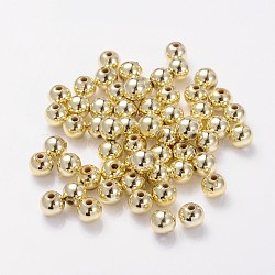 Plating Acrylic Beads, Round, Golden Plated, about 6mm in diameter, hole: 1mm, about 4000pcs/500g(PL682-2)