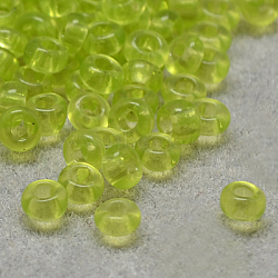 8/0 Grade A Round Glass Seed Beads, Transparent Colours, Green Yellow, 8/0, 3x2mm, Hole: 1mm, about 10000pcs/bag(SEED-Q006-3mm-F18)