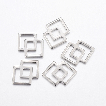304 Stainless Steel Links connectors, Double Rhombus, Stainless Steel Color, 16x11.5x1mm, Hole: 4~9x2~4mm