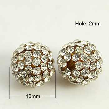 Resin Rhinestone Beads, Grade A, Round, Crystal, 10mm, Hole: 2mm