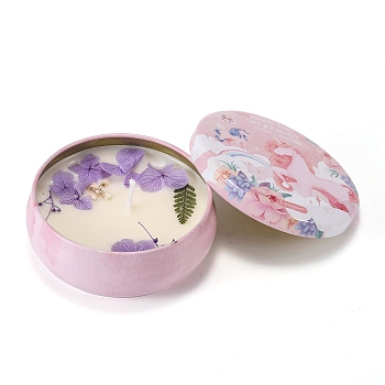 Pink Unicorn Printed Tinplate Candles, Barrel Shaped Smokeless Decorations, with Dryed Flowers, the Box only for Protection, No Supply Again if the Box Crushed, Lavender, 87x39mm