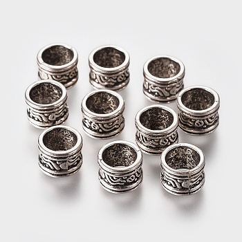 Alloy European Beads, Large Hole Beads, Cadmium Free & Nickel Free & Lead Free, Antique Silver, Column, Size: about 9mm in diameter, 7mm thick, hole: 7mm, about 1043pcs/1000g
