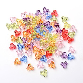 Transparent Acrylic Plastic Tri Beads for Christmas Ornaments Making, Assorted Colors, about 10mm wide, 10mm long, hole: 2mm, about 2500 pcs/500g