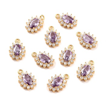 Real 18K Gold Plated Brass Micro Pave Cubic Zirconia Charms, Cadmium Free & Nickel Free & Lead Free, Oval, Thistle, 12x8x3mm, Hole: 1.2mm
