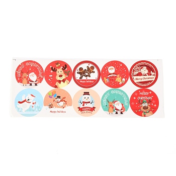 Sealing Stickers, Label Paster Picture Stickers, Christmas Theme, Flat Round, Red, 28x11~14x0.05cm, 10pcs/sheet