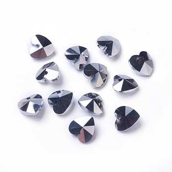 Romantic Valentines Ideas Glass Charms, Faceted Heart Pendants, Gray, 10x10x5mm, Hole: 1mm