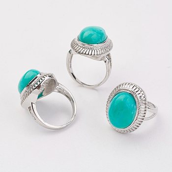 Natural Amazonite Finger Rings, with Brass Ring Finding, Platinum, Oval, Size 8, 18mm