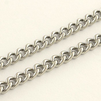 304 Stainless Steel Curb Chains, with Spool, Unwelded, Stainless Steel Color, 6x4x1mm, about 32.8 Feet(10m)/roll