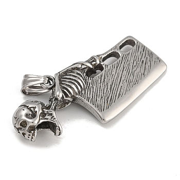 304 Stainless Steel Big Pendants, Knife with Skull Charm, Antique Silver, 63.5x28x10mm, Hole: 9x5mm