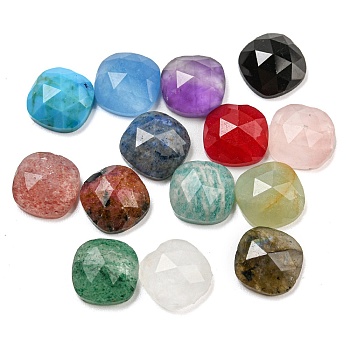 Natural Mixed Gemstone Cabochons, Faceted Square, 8x8x4mm