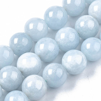 Natural Chalcedony Beads Strands, Imitation Aquamarine, Dyed & Heated, Round, 10mm, Hole: 1mm, about 37~38pcs/strand, 14.96~15.35 inch(38~39cm)