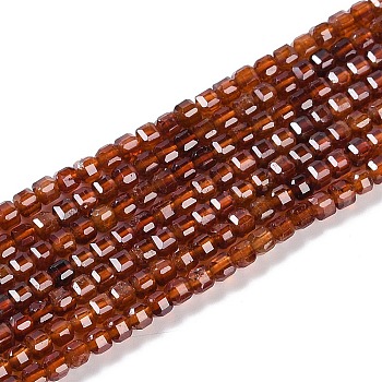 Natural Garnet Beads Strands, Faceted Table Cut Cube, 3x3x3mm, Hole: 0.7mm, about 130pcs/strand, 15.08''(38.3cm)