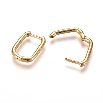Brass Huggie Hoop Earrings, Rectangle, Real 18K Gold Plated, 12 Gauge, 15.5x11.5x2mm, Pin: 1mm