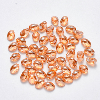 Transparent Spray Painted Glass Charms, AB Color Plated, Oval, Orange, 8.5x6x4.5mm, Hole: 1mm