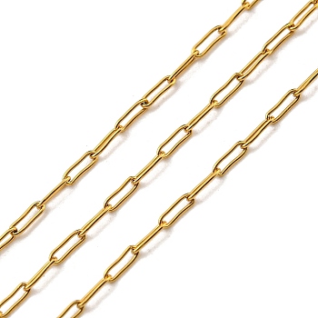 Ion Plating(IP) 304 Stainless Steel Chains, Paperclip Chains, Soldered, with Spool, Golden, 3.2x1x0.3mm