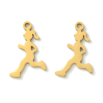 201 Stainless Steel Pendants, Laser Cut, Running Girl Charm, Real 18K Gold Plated, 17.5x11x1mm, Hole: 1.4mm