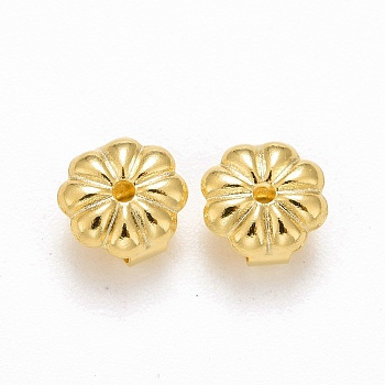 Rack Plating Brass Friction Ear Nut, Cadmium Free & Lead Free, Flower, Real 18K Gold Plated, 6x6x3.5mm, Hole: 1mm
